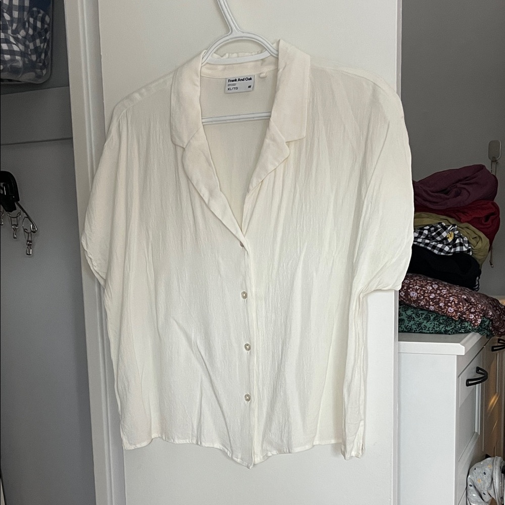 Frank and Oak White Button-Up Camp Collar Shirt